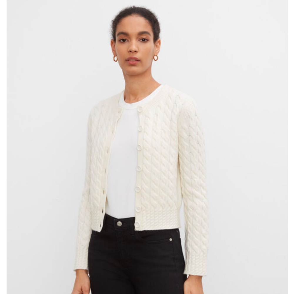 Club Monaco Cable Cardigan Cream XS Wool Blend